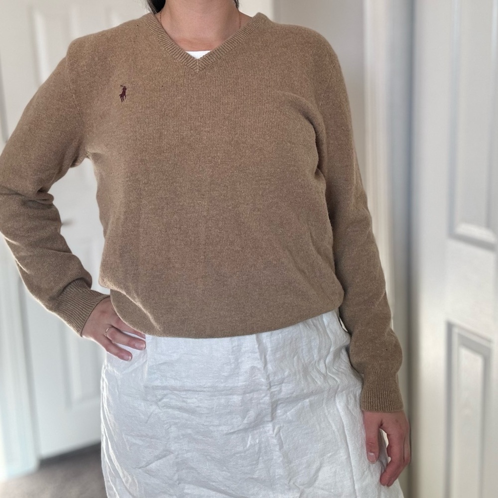 Ralph Lauren Women's Camel V-Neck Sweater